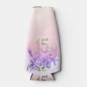 Elegant Roze Paarse Bloemen Quinceanera Party Flesjeskoeler (Voorkant)