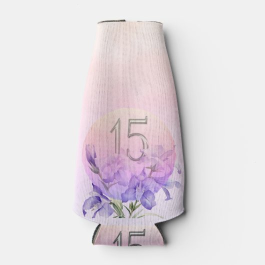 Elegant Roze Paarse Bloemen Quinceanera Party Flesjeskoeler (Voorkant)