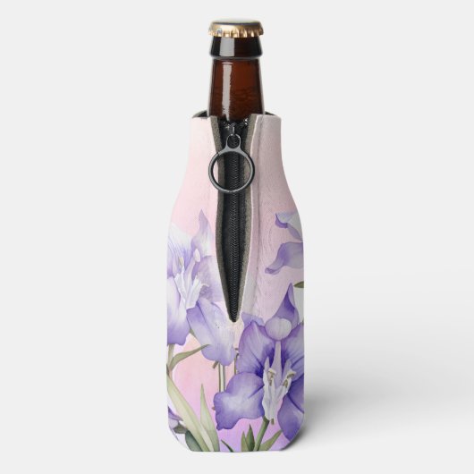 Elegant Roze Paarse Bloemen Quinceanera Party Flesjeskoeler (Fles Achterkant)