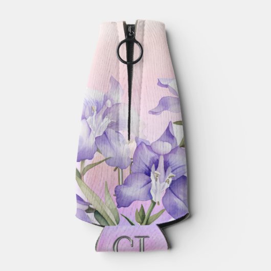 Elegant Roze Paarse Bloemen Quinceanera Party Flesjeskoeler (Achterkant)