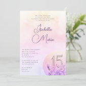 Elegant Roze Paarse Bloemen Quinceanera Party Kaart (Staand voorkant)