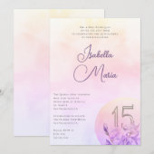 Elegant Roze Paarse Bloemen Quinceanera Party Kaart (Voorkant / Achterkant)