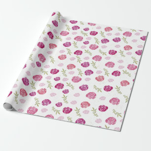 Elegant  Roze & Paarse Bloemen Rozen Bladeren Cadeaupapier