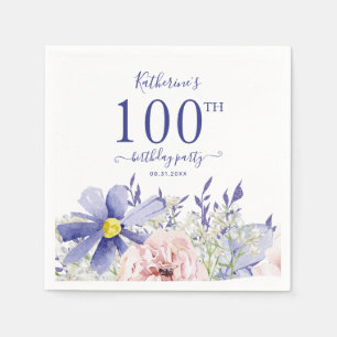 Elegant roze paarse bloemengebint 100ste verjaarda servet