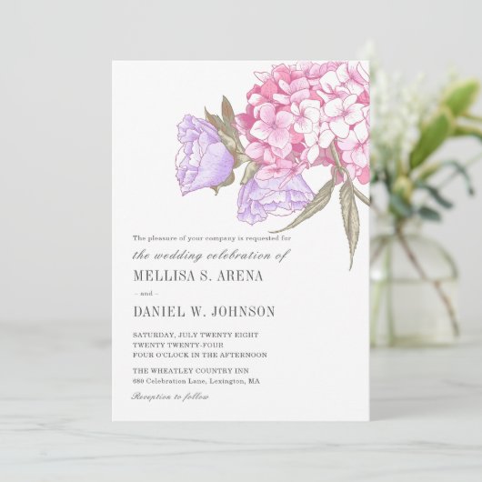 Elegant Roze Paarse Bloemige Bruiloft Kaart (Staand voorkant)