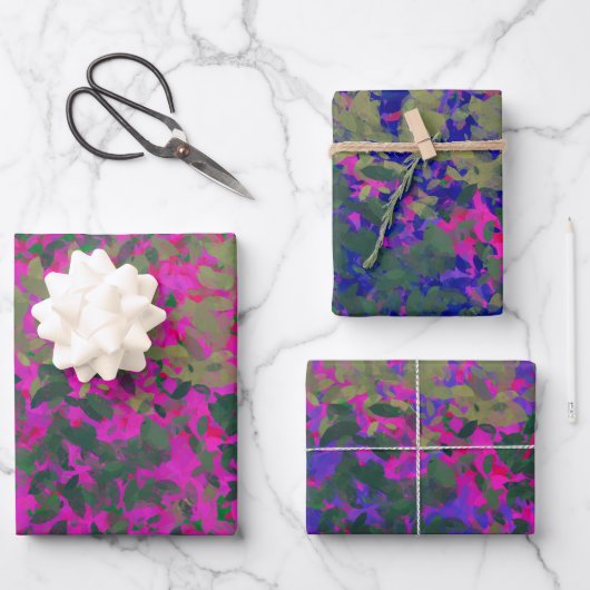 Elegant Roze Paarse en Blauwe Florals Inpakpapier Vel (Voorkant)