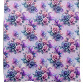 Elegant roze, Paarse en blauwe Rozen Design Douchegordijn (Voorkant)