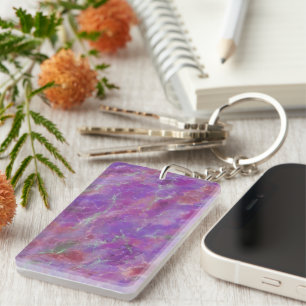 Elegant roze, paarse en zilveren marmerpatroon sleutelhanger