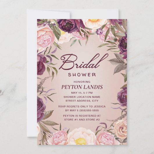 Elegant Roze Paarse Floral Vrijgezellenfeest Kaart (Voorkant)