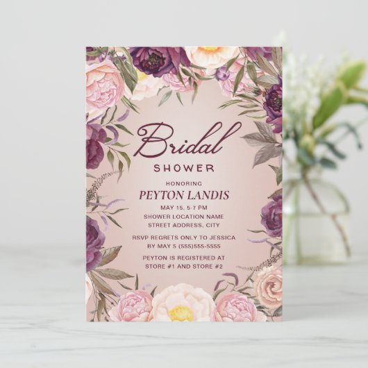 Elegant Roze Paarse Floral Vrijgezellenfeest Kaart (Staand voorkant)