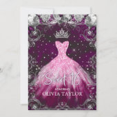 Elegant roze paarse florale glitter zoet 16 kaart (Voorkant)