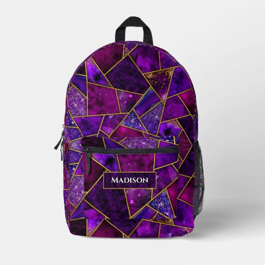 Elegant roze paarse girly geometrisch bedrukte rugzak (Voorkant)