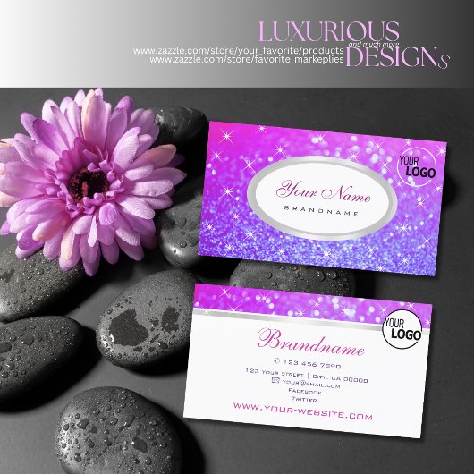 Elegant roze Paarse glitter Sparkle Stars and Logo Visitekaartje
