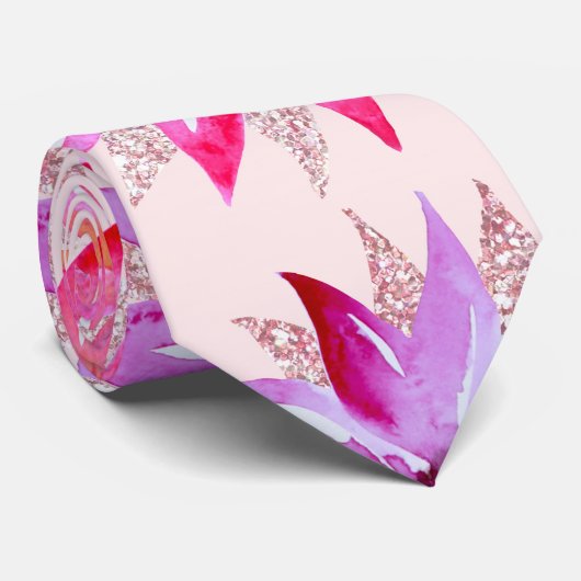 Elegant roze Paarse Glitter Waterverf Flowers Stropdas (Opgerold)