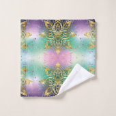 Elegant Roze paarse groene feestdag Snowflakes ste Bad Handdoek (Wasdoekje)