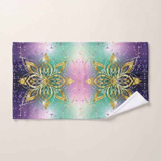 Elegant Roze paarse groene feestdag Snowflakes ste Bad Handdoek (Handdoek)