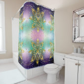 Elegant Roze paarse groene feestdag Snowflakes ste Douchegordijn (In situ)