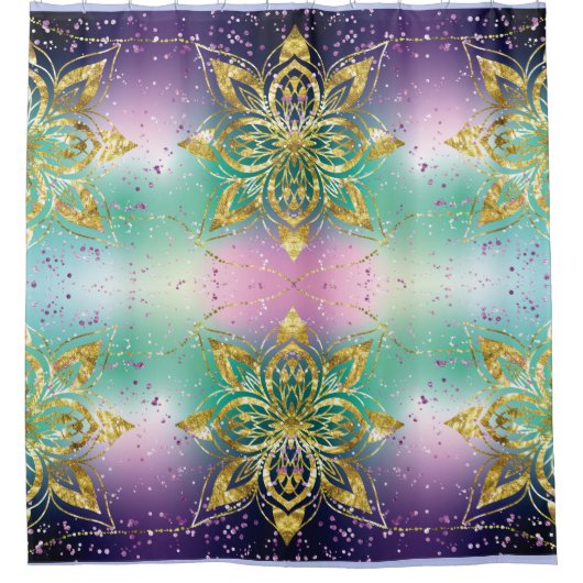 Elegant Roze paarse groene feestdag Snowflakes ste Douchegordijn (Voorkant)