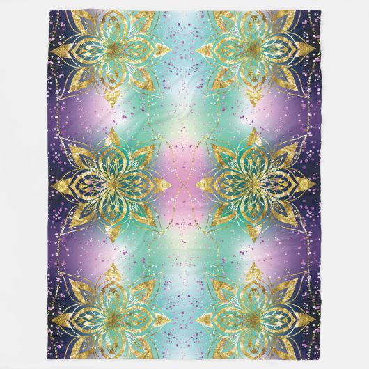 Elegant Roze paarse groene feestdag Snowflakes ste Fleece Deken (Voorkant)