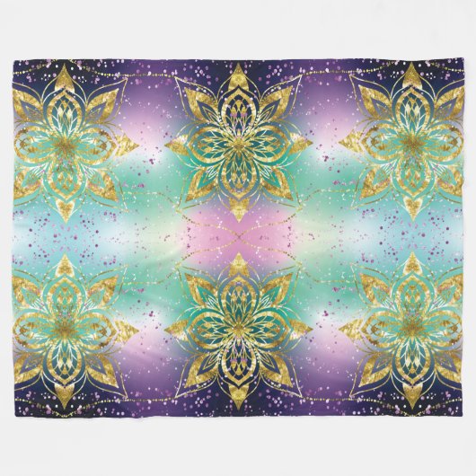 Elegant Roze paarse groene feestdag Snowflakes ste Fleece Deken (Voorkant (Horizontaal))