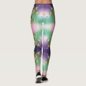 Elegant Roze paarse groene feestdag Snowflakes ste Leggings (Achterkant)