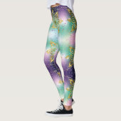 Elegant Roze paarse groene feestdag Snowflakes ste Leggings (Links)