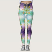 Elegant Roze paarse groene feestdag Snowflakes ste Leggings (Voorkant)