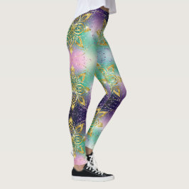 Elegant Roze paarse groene feestdag Snowflakes ste Leggings