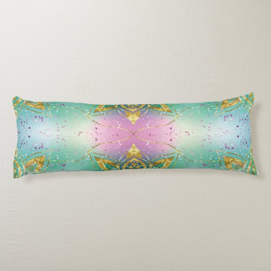Elegant Roze paarse groene feestdag Snowflakes ste Lichaamskussen (Achterkant)