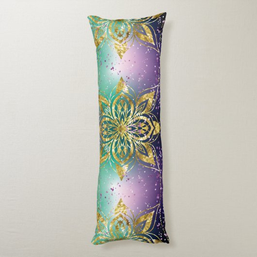 Elegant Roze paarse groene feestdag Snowflakes ste Lichaamskussen (Achterkant (Verticaal))