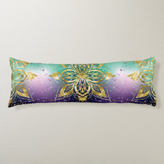 Elegant Roze paarse groene feestdag Snowflakes ste Lichaamskussen (Voorkant)