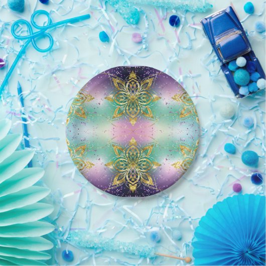 Elegant Roze paarse groene feestdag Snowflakes ste Papieren Bordje (Feest)