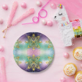 Elegant Roze paarse groene feestdag Snowflakes ste Papieren Bordje (Feest)