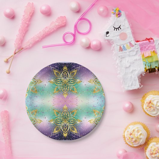 Elegant Roze paarse groene feestdag Snowflakes ste Papieren Bordje (Feest)