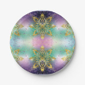 Elegant Roze paarse groene feestdag Snowflakes ste Papieren Bordje (Voorkant)