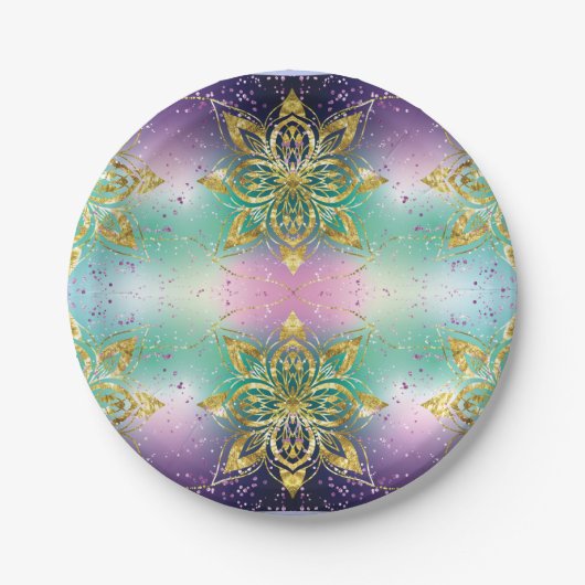 Elegant Roze paarse groene feestdag Snowflakes ste Papieren Bordje (Voorkant)