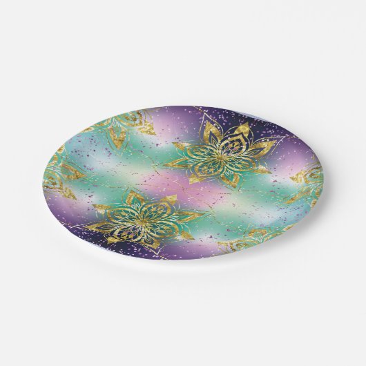 Elegant Roze paarse groene feestdag Snowflakes ste Papieren Bordje (Gekanteld)