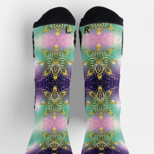 Elegant Roze paarse groene feestdag Snowflakes ste Sokken (Top)