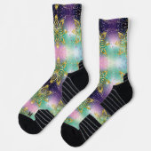 Elegant Roze paarse groene feestdag Snowflakes ste Sokken (Links)