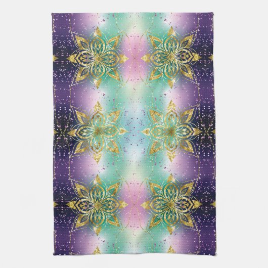 Elegant Roze paarse groene feestdag Snowflakes ste Theedoek (Verticaal)