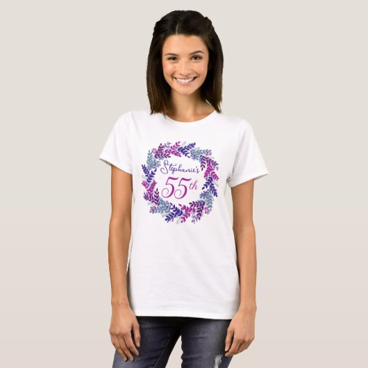 Elegant Roze Paarse krans Monogram 55e Verjaardag T-shirt (Voorkant volledig)