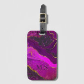 Elegant roze paarse marmer faux goud glitter bagagelabel (Voorkant (verticaal))