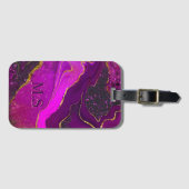 Elegant roze paarse marmer faux goud glitter bagagelabel (Voorkant (horizontaal))