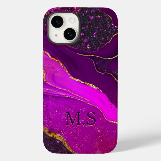Elegant roze paarse marmer faux goud glitter Case-Mate iPhone case (Achterkant)