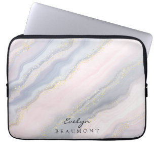 Elegant Roze Paarse Pastel Marmer Laptop Sleeve