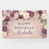 Elegant Roze Paarse  Peonies Happy Birthday Spandoek (Horizontaal)