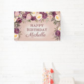 Elegant Roze Paarse  Peonies Happy Birthday Spandoek (Insitu)