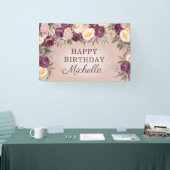 Elegant Roze Paarse  Peonies Happy Birthday Spandoek (Beurs)