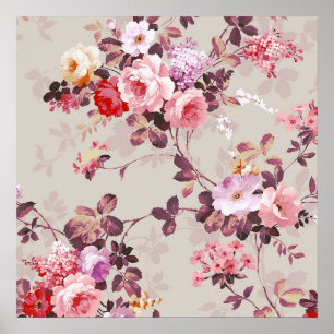 Elegant Roze Paarse Rozen Patroon Poster