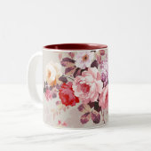  Elegant Roze Paarse Rozen Patroon Tweekleurige Koffiemok (Voorkant links)
